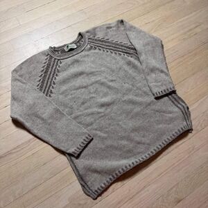 Annabel Tricot Italy Womens Taupe Brown Knit Crewneck Sweater Chevron Detail L